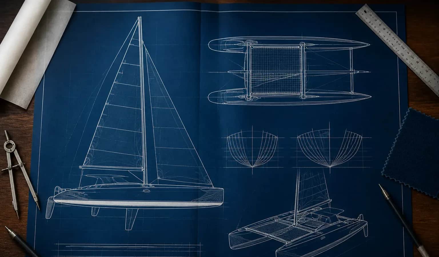 Editorial illustration of Paper Tiger Paper Tiger (catamaran)